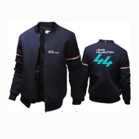2024 Spring Autumn Men's F1 Driver Lewis Hamilton Digital 44 Logo Print Casual High Street Harajuku Loose Cardigan Flight Jacket