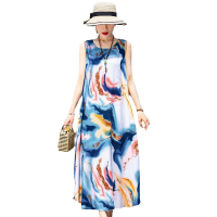 Đầm boho mới bằng lụa cotton, đầm dài đi biển, đầm dài mùa hè không tay bằng vải rayon, tôn dáng