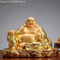 38cm Brass Copper gilt Maitreya Buddha statue Big belly laughing Happy Buddha home decor Large size