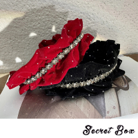 【SECRET BOX】寶石髮箍 燙鑽髮箍/韓國設計華麗寶石閃耀燙鑽木耳花邊造型髮箍 髮圈(2色任選)