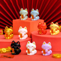 1pc Cute Cartoon Lucky Cat Exquisite Resin Ornament Small Gift Crafts Miniatures Figurines For Home Desktop Ornament