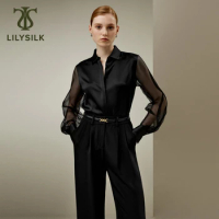 LILYSILK Womens Ethereal Silk Shirt with Crisp Sheer Sleeves