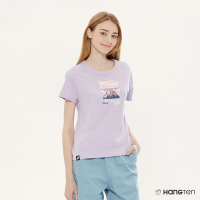 Hang Ten-女裝-COMFORT FIT竹節棉國家公園風景印花短袖T恤-淺粉紫