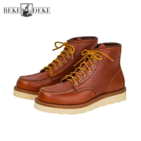 Mens Ankle Boots Classic Retro Genuine Leather Cowhide Work Safety Shoes Outdoor Motorcycle Bikers Boots Large Size 45 46 47 48