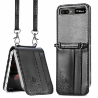 Leather Wallet Phone Strap Case for Samsung Galaxy Z Flip 3 5 Flip5 Flip4 Flip 4 2 Flip2 Flip3 5G Flip Card Pocket Cover Fundas