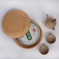 竹編普洱茶餅盒竹簍竹籃醒茶罐茶葉罐茶葉盒普洱茶盒收納盒茶葉盤1入