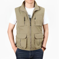 Rompi Vest Pria Banyak Kantong Lapangan Proyek Wartawan Katun Keren Polos Casual Hitam Formal