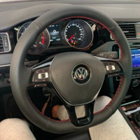 Car Steering Wheel Braid Cover Black Artificial Leather For Volkswagen VW Golf 7 Mk7 Touran Up New Polo Jetta Passat B8 Tiguan