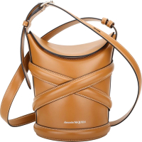 Alexander McQueen The Curve 牛皮翻蓋斜背水桶包(棕色)