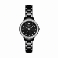 【EMPORIO ARMANI 官方直營】Cleo 時尚黑耀環鑽女錶 黑色陶瓷錶帶 手錶 32MM AR70008