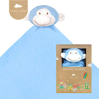 美國 Angel Dear 大頭動物嬰兒毛毯禮盒版 (藍色小猴)
