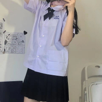 學院風襯衫學生JK淡紫短袖泰國少女初戀校服圓領娃娃領上衣百搭