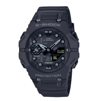【CASIO 卡西歐】G-SHOCK藍牙連線 碳纖維核心防護雙顯手錶-黑色(GA-B001-1A)