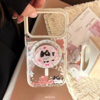 Colorful cartoon case suitable for iPhone 17, 15 cat magnetic stand, 11 high aesthetic value, 12 App