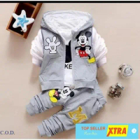 Baju St kids M grey combi RO Setelan Anak laki babyterry abu Kekinian Tiktok shop Fashion Muslim Ram