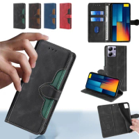 Book Style Multi Card Cover For Xiaomi Poco M6 M5 M4 M3 M2 Pro M5S Contrasting Color Magnetic Buckle Phone Case for Poco M6 Pro