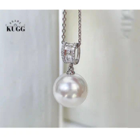 KUGG PEARL 18K White Gold Necklace 11-12mm Natural Australian White Pearl and Diamond Necklace for Women Senior Banquet