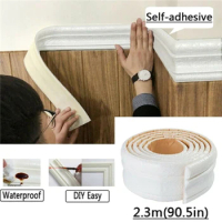 3D Self-adhesive Foam Baseboard Wall Sticker Embossed Waistline Floor Corner Line Skirting Board Stickers Household