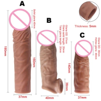 Yunman 20cm Silicone Penis Sleeve Extender Reusable Enlarge Penis Condoms Dildo Enhancer Sleeves For Adults Intimate Cock Rings