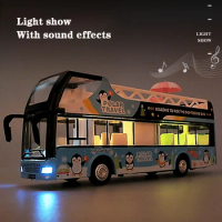 1:50 double-decker open top bus model simulation alloy sound and light children's educational toy car model gift