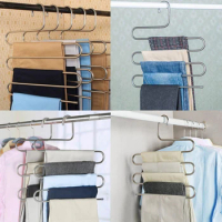 Stainless Steel Pants Trousers Clothes Hanger Layers Clothing Storage Space Saver Rack Organizer