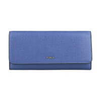 【FURLA 芙拉】FURLA BABYLON 金字LOGO十字紋防刮牛皮10卡釦式長夾(海洋藍x淺灰藍)