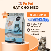 Thức Ăn Hạt Cho Mèo Trưởng Thành Mister Donut T2 & Mèo Con T1 Gói 1.8kg Kèm Topping Sấy Lạnh Hỗ Trợ 