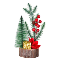 Artificial Christmas Tree Mini Pine Tree With Wood Base DIY Home Table Top Decor Miniatures Navidad Home Decorations