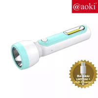 DISKON!! AOKI Senter tangan LED 10W+COB Baterai lhitium USB charging terang tahan lama Lampu senter 