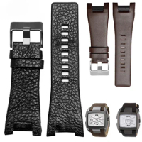 Waterproof Sweat-Proof Leather Watch band for Diesel Dz1216 | 4246 | 1273 Series Men Litchi Pattern Concave Interface Wrist 32mm