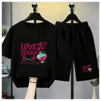 COD ชุดเด็ก 8 สี ชุดเซ็ต 2 ชิ้น ลาย Love Poison กุหลาบและขวดแก้ว สำหรับเด็กผู้ชาย/เด็กผู้หญิง เสื้อผ
