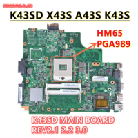 K43SD MAIN BOARD REV2.0 2.1 2.2 For ASUS K43E K43SD A43E P43E Laptop motherboard HM65 PGA989 100% Work