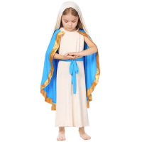 Kids Sleeveless Robe Cape Girls Christian Biblical Nun Cosplay Costume Halloween Party Virgin Mary Priest Monastery Maria Dress