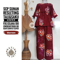 SCP Sunan One Set Setelan Celana Batik Pekalongan Cap Adem Nyaman Cantik Hijau One Size