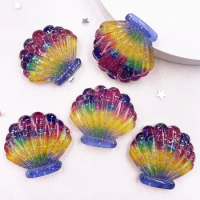 Kawaii Resin Glitter Colorful 3D Purple Shell Flatback Rhinestone Applique Ornament Home Figurines Craft DIY Scrapbook SG47