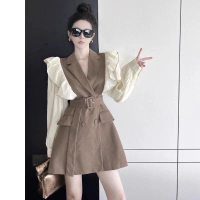 Váy Đen Nhỏ Phong Cách Hepburn, Cao Cấp, Pháp Thanh Lịch, Áo Blazer Xếp Nhún Eo-Cinching, Váy Dài Ta
