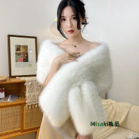 ✨新品熱銷✨旗袍披肩 旗袍外搭 披肩 毛絨披肩 禮服披肩  毛毛披肩舞臺晚宴禮服新娘斗篷圍巾女秋冬網紅仿皮草狐狸毛大披肩（滿599免運）-Misaki精品