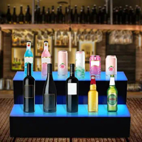LED Lighted Liquor Bottle Display Shelf, Colorful 16 Inch 2-Layer Bar Shelves for Acrylic Lighted Bottle Display