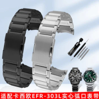 Curved End Stainless Steel Watch Strap for Casio Edifice World Map Series EFR-303 EFR303 Business Solid Arc Mouth Watchband 22mm