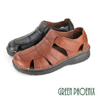 GREEN PHOENIX 波兒德 男 護趾涼鞋 全真皮 牛皮 厚底 沾黏式 手縫大底 台灣製(咖啡、黑色)
