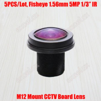 5PCS/Lot 5MP 1/3" 1.56mm Fisheye 185 Degrees F2.0 Fixed Iris IR M12 CCTV Board Lens for 2MP 3MP 4MP 5 Megapixel Analog IP Camera