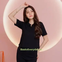 BasicEveryday Atasan Kaos Polo Shirt Kerah Wanita Lengan Pendek Jumbo L Polo-Hitam