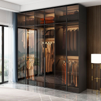 2022新款玻璃門衣柜平開門家用臥室輕奢組合組裝現代簡約組合衣櫥