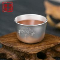 手工鎏銀銀茶杯999純銀食用養生主人杯品茗杯鑲中式銀茶盞