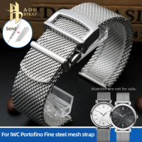 Fine Steel Mesh Strap For IWC Portofino IW356505/06 IW391009 Stainless Steel Metal Watch Chain 20mm 22mm Breathable Waterproof