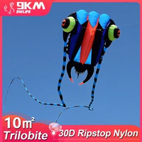 9KM 10sqm Large Trilobite Kite Pilot Lifter Line Laundry Soft Inflatable Show Kite for Kite Festival 30D Ripstop Nylon with Bag