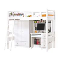 【MUNA 家居】佐伊3.5尺白色高架床/含衣櫃書桌(單人床 床架 多功能 櫥櫃 置物 收納)