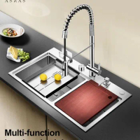 ASRAS 8248T European 4MM Thickened SUS304 Handmade Kitchen Sink Set Stainless Steel Double Sink With Faucet
