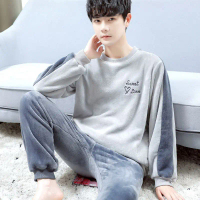 Design Sense Casual Homewear Versatile Pajamas for Men Winter Fleece Thickened Set Warm Wearable Car
