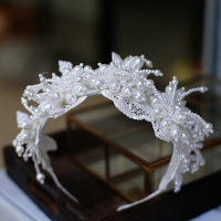 新娘頭飾新款法式串珠發箍禮服婚禮發飾蕾絲花邊飾品森系仙美造型